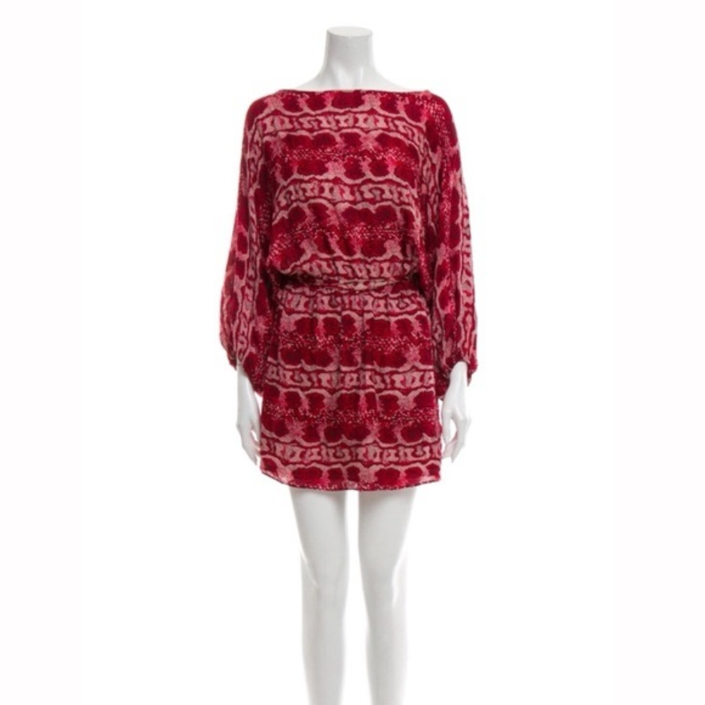 Parker Silk Blouson Red Python Mini Dress Size Large